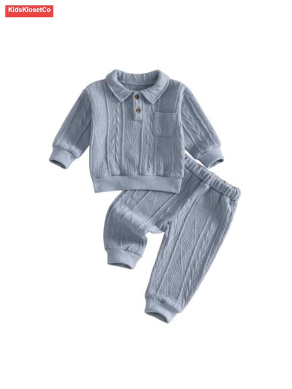 Baby Toddler Boy Cable Knit Polo Shirt and Jogger Pants Outfit Set 2 Piece